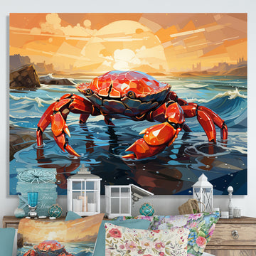 Crab Coastal Guardian Geometric - Coral Crab Wall Art
